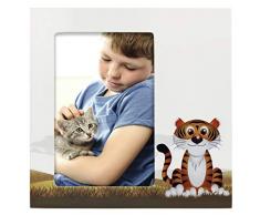 Hama Baby und Kinder Bilderrahmen Tiger Liam für Foto-Größe 10 x 15 cm (Fotorahmen aus Holz (MDF) mit Tiger-Motiv, zum Aufstellen und Aufhängen, Echtglas) weiß