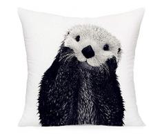YANGYULU Super weicher Überwurf-Kissenbezug, Tiermotiv, dekorativer Kissenbezug für Sofa, Bettwäsche, Bunte Ölmalerei Katze, 45,7 x 45,7 cm Black and White Otter