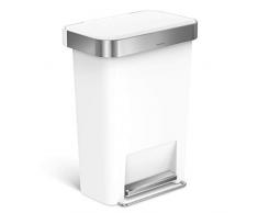 simplehuman, 45 Liter, rechteckiger Treteimer mit Beutelfach, weiß, 5 Jahre Garantie