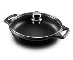 Fundix Castey 24 cm – 2,25 Liter Flache Kasserolle aus Aluminiumguss Induktion mit Deckel aus gehärtetem Glas