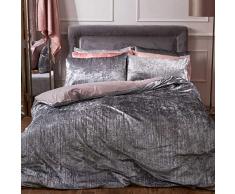 Sienna einzeln, 100% Polyester, Crinkle Crush Velvet, Silbergrau, Einzelbett