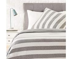 AmazonBasics - Bettwäsche-Set, Jersey, breite Streifen, 140 x 200 cm / 65 x 65 cm, Grau