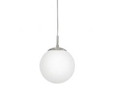 EGLO Pendellampe Rondo, 1 flammige Pendelleuchte, Hängeleuchte aus Stahl, Farbe: Nickel matt, Glas: Opal matt weiß, Fassung: E27, Ø: 20 cm