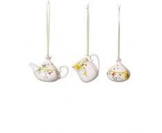 Villeroy & Boch Spring Awakening Ornamente, Kaffeeset 3tlg, Set aus Anhängern, dekorativer Kerzenhalter, Premium Porzellan, 6 x 5 cm, weiß, bunt, 6x5, Geschirr