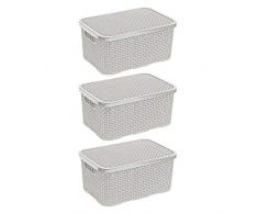 BranQ - Home essential Korb in Rattan Design 6er Set Grösse S 7l, Kunststoff PP, Creme, 28,5x19,5x12,9 cm (LxBxH)