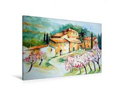 Premium Textil-Leinwand 120 cm x 80 cm quer, Mandelblüte in Orient | Wandbild, Bild auf Keilrahmen, Fertigbild auf echter Leinwand, Leinwanddruck: Mallorca kleiner romantischer Ort (CALVENDO Natur);CALVENDO Natur