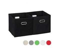 Relaxdays Aufbewahrungsbox 2er Set, Regalkorb ohne Deckel, mit Griff, faltbar, Stoffbox quadratisch, 30 cm, schwarz 30 x 30 x 30 cm
