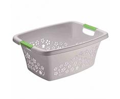 Rotho Flowers Wäschekorb 50 l, Kunststoff (PP), grau/grün, 50 Liter (65,1 x 48,6 x 26,2 cm)