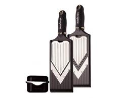 Microplane Verstellbarer Gemüsehobel mit V-Klinge und Julienneklingen-Einsatz in Edelstahl inkl. Fingerschutz