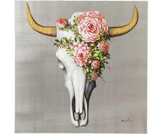 Kare Design Bild Touched Flower Scull, XXL Leinwandbild auf Keilrahmen, Wanddekoration mit Geweih, bunt, Silber (H/B/T) 80x80x4cm