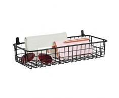 mDesign Wandregal aus Metall – Kleiner Ablagekorb für Flur, Schlafzimmer und andere Räume – Organizer für Briefe, Sonnenbrillen, Geldbörsen oder Badaccessoires – schwarz
