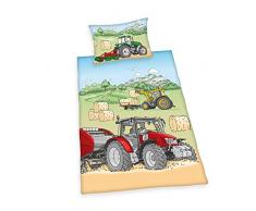 Bettwäsche-Set Traktor, Kopfkissenbezug ca. 65x100cm, Bettbezug ca. 160x210cm, 100% Baumwolle, Renforcé, mit leichtläufigem Reißverschluss