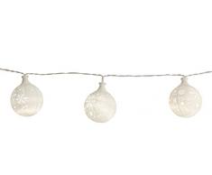 Star LED-Lichterkette Snowflake, 10-teilig Kabel transparent, Kugeln mit Muster, 10 warmweiß LED, Länge 1,85 m, batteriebetrieben, Timer Sichtkarton 726-73