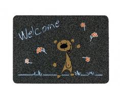 ASTRA 0455015192 Premium Rips-Matte Flocky Color Türmatte, Polypropylen, Welcome Bär - Grau/Anthrazit, 40 x 60 x 0, 8 cm