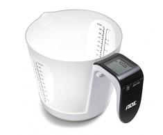 ADE Digitale Messbecherwaage KE 919 Franca. Elektronische Küchenwaage mit abnehmbarem Messbecher zum Wiegen und Messen. Mit Zuwiegefunktion (Tara). Inkl. Batterie. Weiß - Schwarz