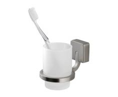 Tiger Impuls Becherhalter und Zahnputzbecher, Edelstahl gebürstet, Echtglas gefrostet