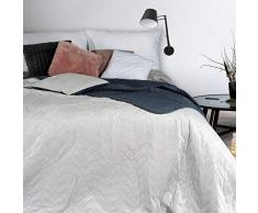 Design91 Zweiseitige Tagesdecke, Sesselschoner, Bettüberwurf, Luiz, Steppdecke, Velours, Weiche Sofadecke, Steppung, 70x160 cm, 170x210 cm, 220x240 cm, Stoff, Silber + Stahl, 220 x 240 cm