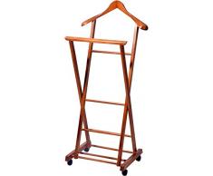 Klappbarer Herrendiener aus Holz auf 4 Rollen, Stummer Diener, Buche Lackiert, 33 x 41 x 104 cm, braun