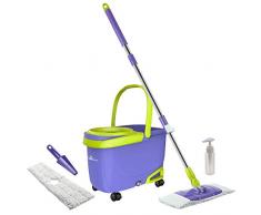 Genius Cleanissimo | Flymop | Boden-Wischer | Eimer | Schleuder-Behälter | 360° drehbar | Wisch-Komplettset | NEU Farbe Lila-Grün