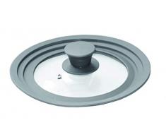 STONELINE Universal Glasdeckel, mit Silikonrand, für 16/18/20 cm Deckel, Glas, grau, 19.9 x 19.9 x 4.9 cm