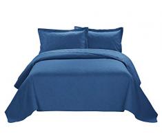 BEDnLINENS 3 Stück Estancia Paisley geprägt Tagesdecke Überwurf set-oversized Überwurf 254 x 269,2 cm, 299,7 x 269,2 cm, Polyester-Mischgewebe, Mazarine, King Size