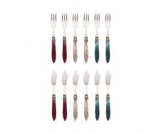 Murano Fischbesteck mit traditionellem Weihnachts-Mix, Edelstahl, Grün/Rot/Beige, 22,5 x 18 x 3,5 cm