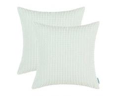 CaliTime Kissenbezüge Kissenhülle 2er-Pack Kissenbezug Supersoft Corduroy Corn Striped Beidseitig Dekokissenbezüge Etuis 45cm x 45cm Elfenbeinweiß