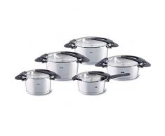 Fissler intensa / Edelstahl-Topfset, 5-teilig, Induktions-Töpfe mit Deckeln, stapelbar, Messskala, Deckelablage, Induktion, alle Herdarten (3 Kochtöpfe, 1 Bratentopf, 1 Stielkasserolle)