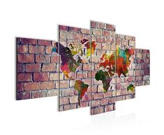Bilder Weltkarte Steinwand Wandbild Vlies - Leinwand Bild XXL Format Wandbilder Wohnzimmer Wohnung Deko Kunstdrucke Bunt 5 Teilig - MADE IN GERMANY - Fertig zum Aufhängen 106953c