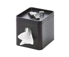iDesign Kosmetiktücherbox, kleine Aufbewahrungsbox für Papiertücher aus Kunststoff, Taschentuchbox mit Ablage für Schmuck und Schminke, schwarz