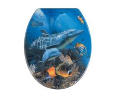 Wenko WC-Sitz Sea Life, Toilettensitz mit Hygienebefestigung aus rostfreiem Edelstahl, Toilettenbrille aus Duroplast, 37,5 x 45 cm