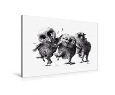 CALVENDO Premium Textil-Leinwand 90 cm x 60 cm quer, DREI verrÃ¼ckte Eulen | Wandbild, Bild auf Keilrahmen, Fertigbild auf echter Leinwand, Leinwanddruck: Lustig und frech Tiere Tiere