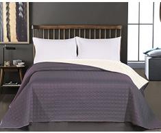 DecoKing Premium 11904 Tagesdecke 260 x 280 cm Ecru Stahl Bettüberwurf Kreisen zweiseitig pflegeleicht Salice