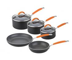 Joe leitet Easy Release Aluminium Kochgeschirr mit Antihaftbeschichtung, schwarz/orange, 5-teiliges Set