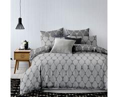 DecoKing Premium Bettwäsche 135x200 cm mit 1 Kissenbezug 80x80 Graphit geometrisches Muster Karos Microfaser grau anthrazit Stahl Hypnosis Rhombuses