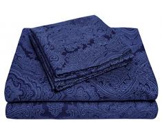 Superior Bettwäsche-Set, Baumwoll-Mischgewebe, Fadenzahl 600, Paisleymuster, Kingsize, Marineblau Modern Full Marineblau