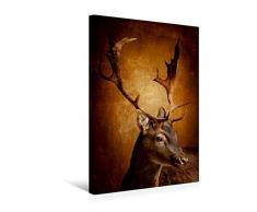 CALVENDO Premium Textil-Leinwand 30 cm x 45 cm hoch, Der Hirsch mit dem goldenen Geweih | Wandbild, Bild auf Keilrahmen, Fertigbild auf echter Leinwand. Märchenhaftes Tierstillleben Tiere Tiere