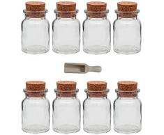 Viva Haushaltswaren - 8 x Gewürzglas 150 ml, Glasdose mit Korkverschluss als Gewürzdose & Vorratsdose für Gewürze, Salz etc. verwendbar (inkl. kleiner Holzschaufel 7,5 cm)