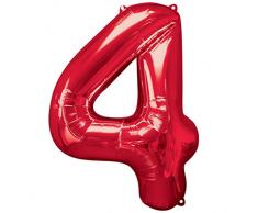 amscan NEU Folienballon Große Zahl 4 rot, 66x86 cm