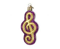 Old World Christbaumschmuck, Glas, geblasen, mit S-Haken und Geschenkbox, Musiksammlung Treble Staff [Purple]