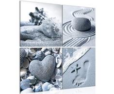 Bilder Feng Shui Strand Wandbild Vlies - Leinwand Bild XXL Format Wandbilder Wohnzimmer Wohnung Deko Kunstdrucke 60 x 60 cm Blau 4 Teilig - MADE IN GERMANY - Fertig zum Aufhängen 504244b