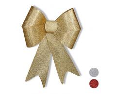 Relaxdays XL Riesenschleife, Dekoschleife für große Geschenke, Glitzer Dekoration, als Hochzeitsdeko o. Autoschleife, Gold, 54 x 38 x 7,5 cm