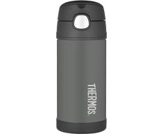 THERMOS 4030.701.035 Isolierflasche FunTainer, Edelstahl Grau 0,35 l, inkl. Trinkhalm, BPA-Free, 12 Stunden kalt