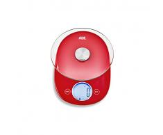 ADE Digitale Küchenwaage KE 1704 Carla. Elektronische Waage für bis zu 5 kg. Kompaktes Design mit Retro-Charme. Runde Wiegefläche aus Sicherheitsglas. Sensor-Touch. Inklusive Batterie. Rot