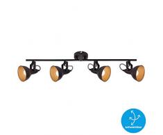 Briloner Leuchten Deckenleuchte, Spotleuchte 4-flammig, Strahler dreh- und schwenkbar, Retro/Vintage, 4 x E14, 40 Watt, Metall, Schwarz-Gold, 790x190mm (LxH), W