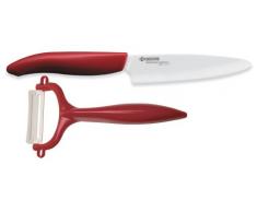 Kyocera GEN Colour Starterset, Obst-/Gemüsemesser (Klinge 11 cm) mit Schäler, roter Griff