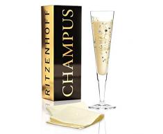 RITZENHOFF Champus Champagnerglas von Willian Farias, aus Kristallglas, 200 ml, mit edlen Gold- und Platinanteilen, inkl. Stoffserviette