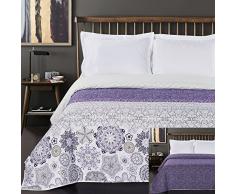 DecoKing Tagesdecke 260 x 280 cm violett weiß Bettüberwurf mit abstraktem Muster zweiseitig pflegeleicht Alhambra lila Purple White Lilac
