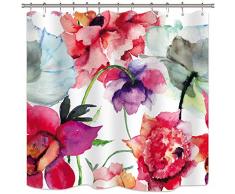 Duschvorhang mit Blumenmuster und beschwertem Saum, Bunte Blumen, Pfingstrose, Rot, Weiß, Dekor, Stoffpaneel, Badezimmer-Set, 183 x 183 cm, 12 Stück