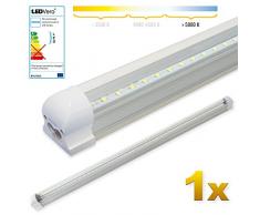 LEDVero 1x SMD LED Röhre 100 cm inklusive Fassung in kaltweiss - Leuchtstoffröhre T8 G13 Tube transparent Abdeckung - Lichtleiste mit 16W, 1600lm- montagefertig